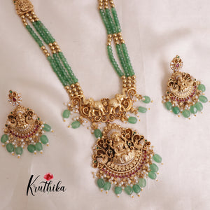 Premium green beads Lakshmi Peacock Haaram LH1843