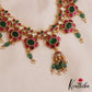 Stunning Floral Motifs Jadau Necklace With Green Bead Drops NC2834
