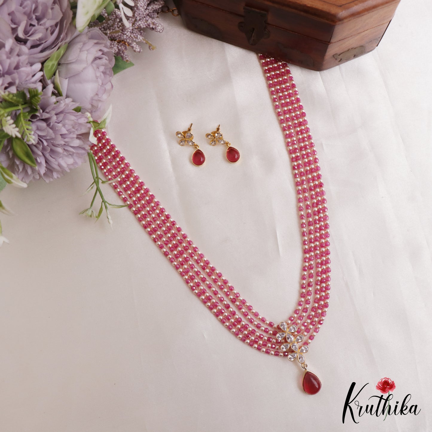 Trendy Floral Motifs Multi Layer Pearl Bead Haaram LH2161 (Available In 2 Colors)