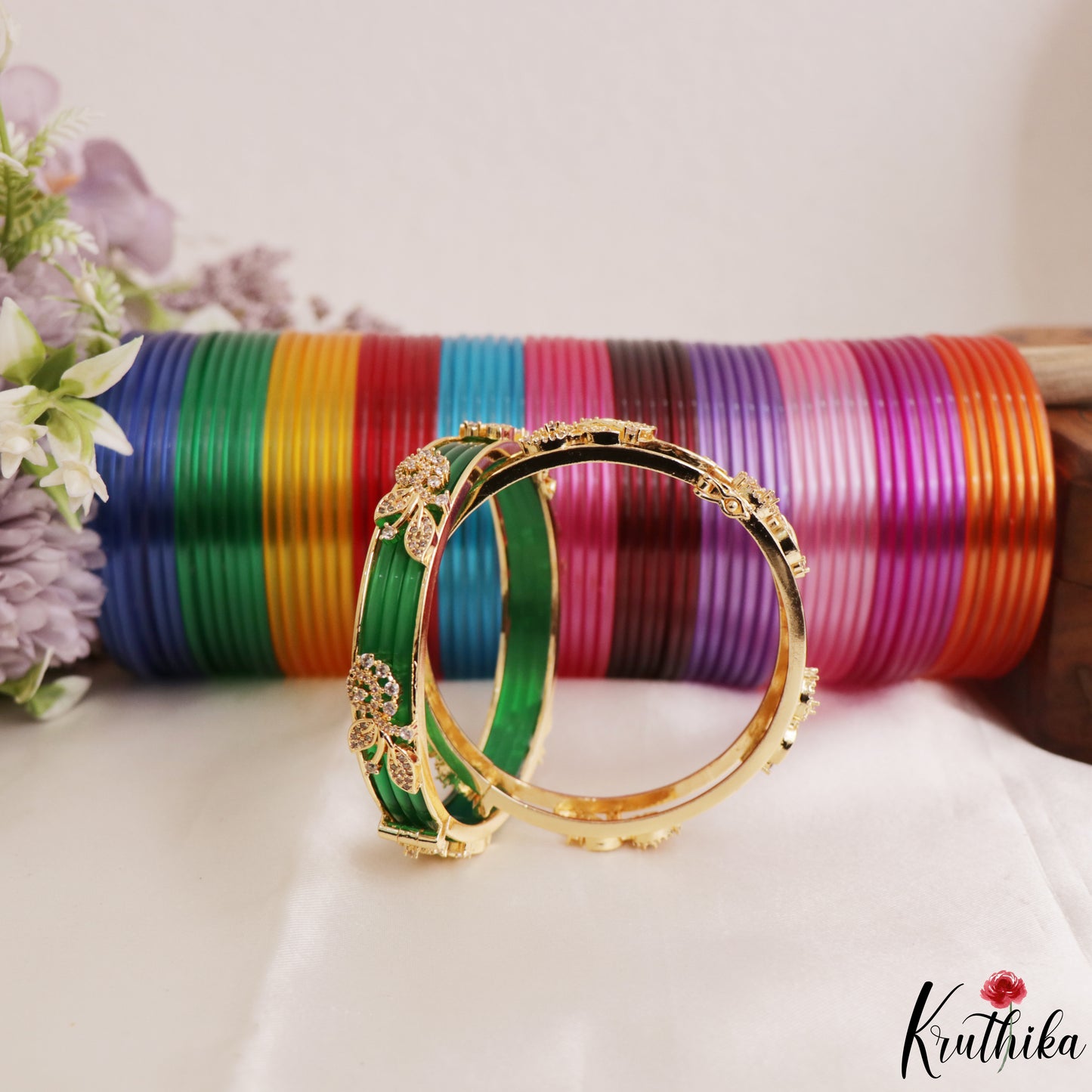 Trendy Openable CZ Frame Bangle With 12 in 1 Interchangeable Color Bangles B572