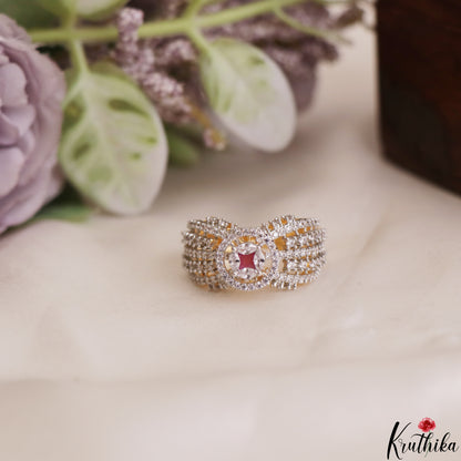 Pretty Adjustable Gold-Tone CZ Finger Ring R61 (Available in 2 Colours)