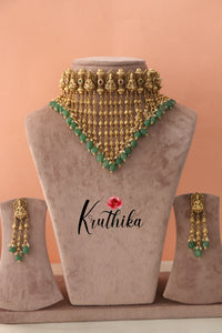 Elegant Lakshmi Chocker with Green Beads NC1307