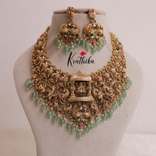 Premium Lakshmi Jadau Necklace with Pastel Green Beads Drops NC1942