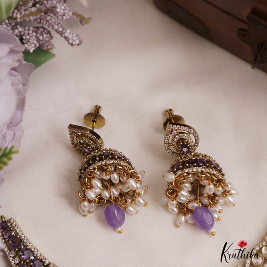 Stunning Peacock Teardrop Motifs AD Victorian Choker With Rice Pearl Bead Drops NC3032
