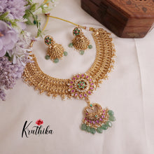 Classic Two layer No-Idol Jadau Floral Necklace with Pastel Green Drops NC2017