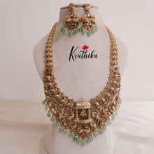 Premium Lakshmi Jadau Haaram with Pastel Green Beads Drops LH1854