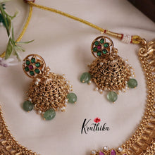 Classic Two layer No-Idol Jadau Floral Necklace with Pastel Green Drops NC2017