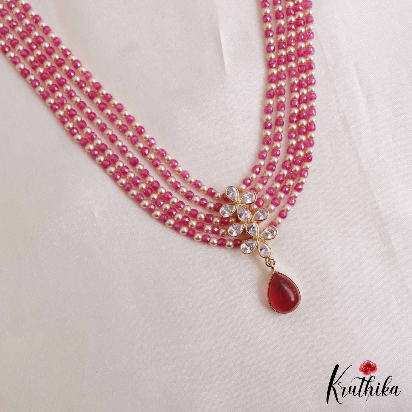 Trendy Floral Motifs Multi Layer Pearl Bead Haaram LH2161 (Available In 2 Colors)