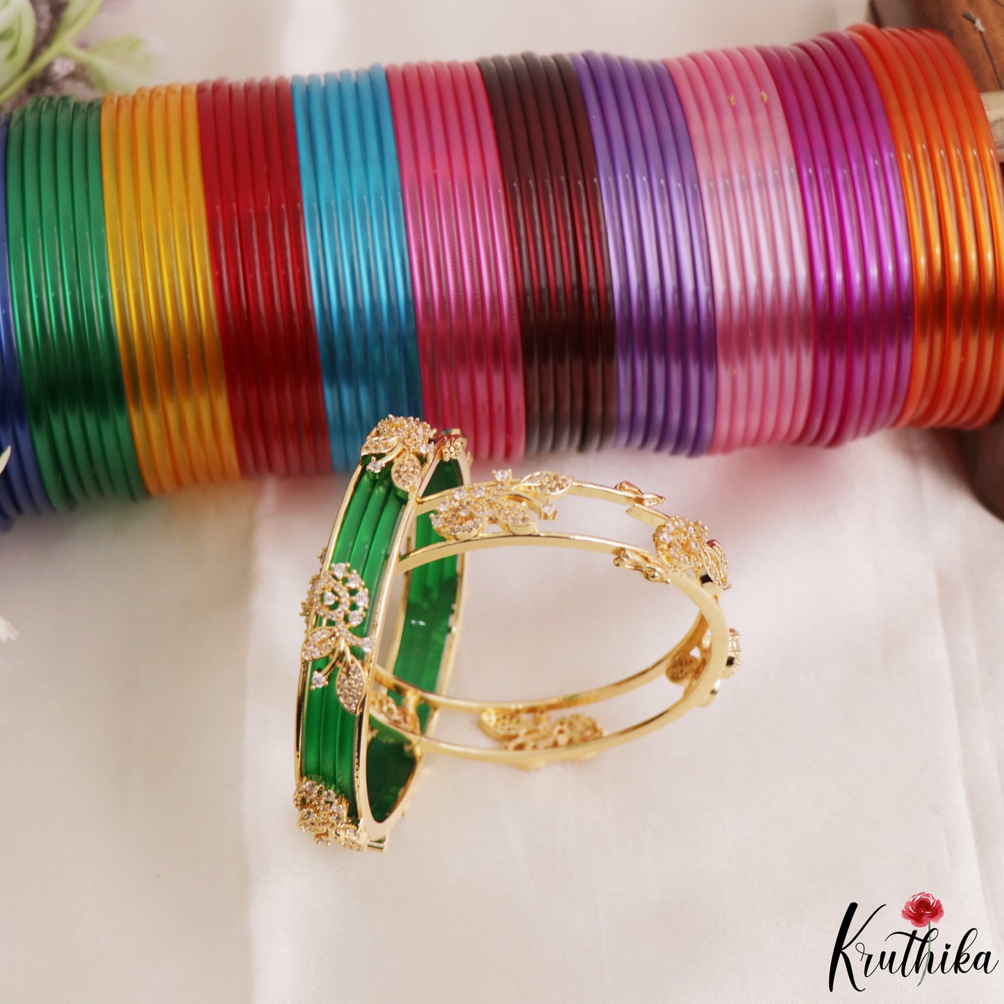 Trendy Openable CZ Frame Bangle With 12 in 1 Interchangeable Color Bangles B572