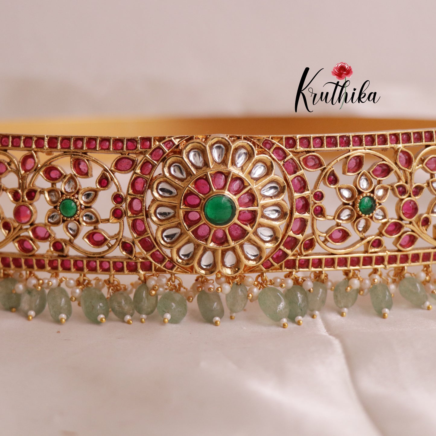 Grand Flower kempu Hip belt with pastel green V246