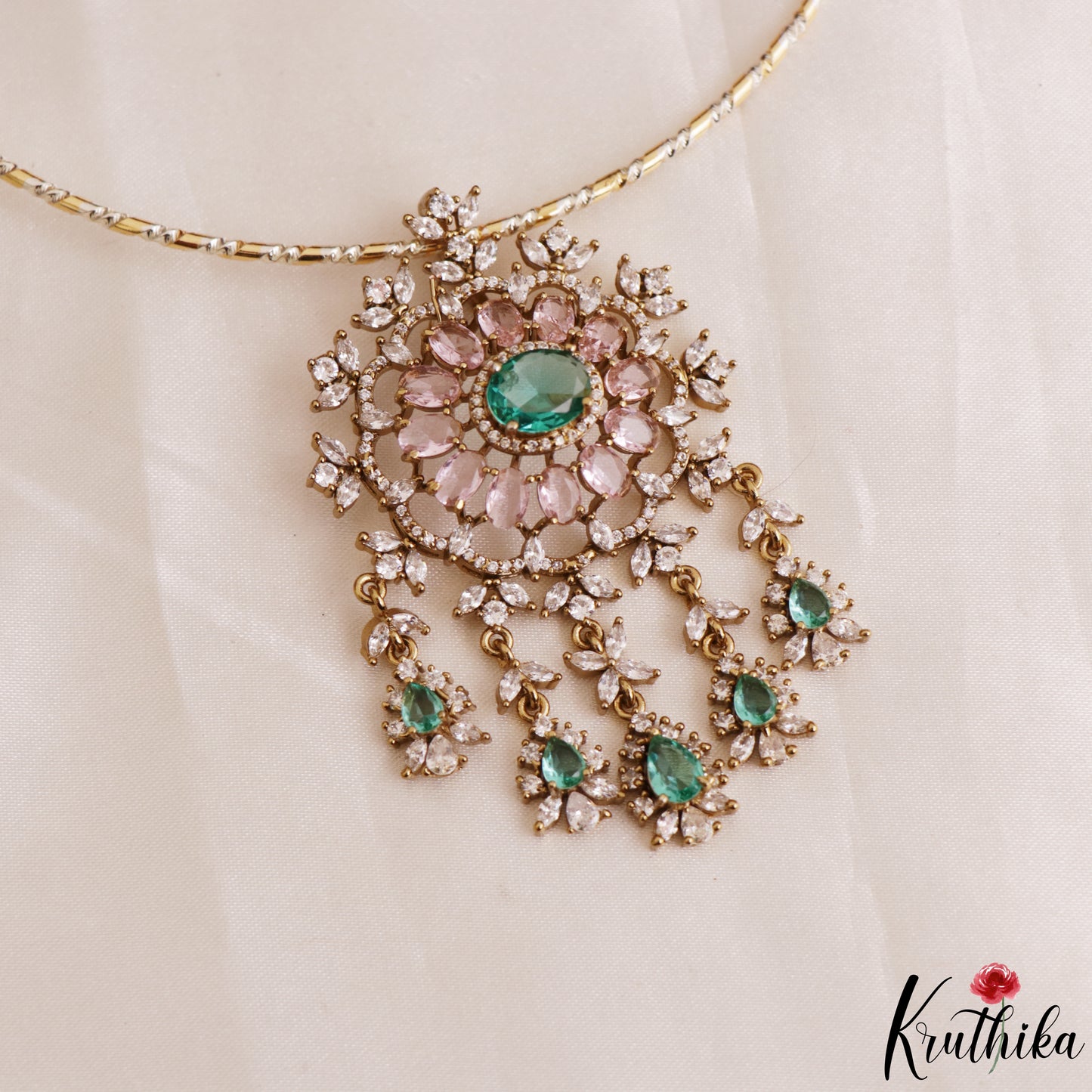 Elegant Floral Motifs CZ Victorian Hasli Pendant Set NC3166