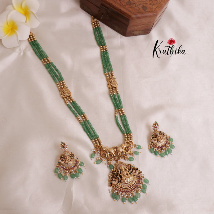 Premium green beads Lakshmi Peacock Haaram LH1843