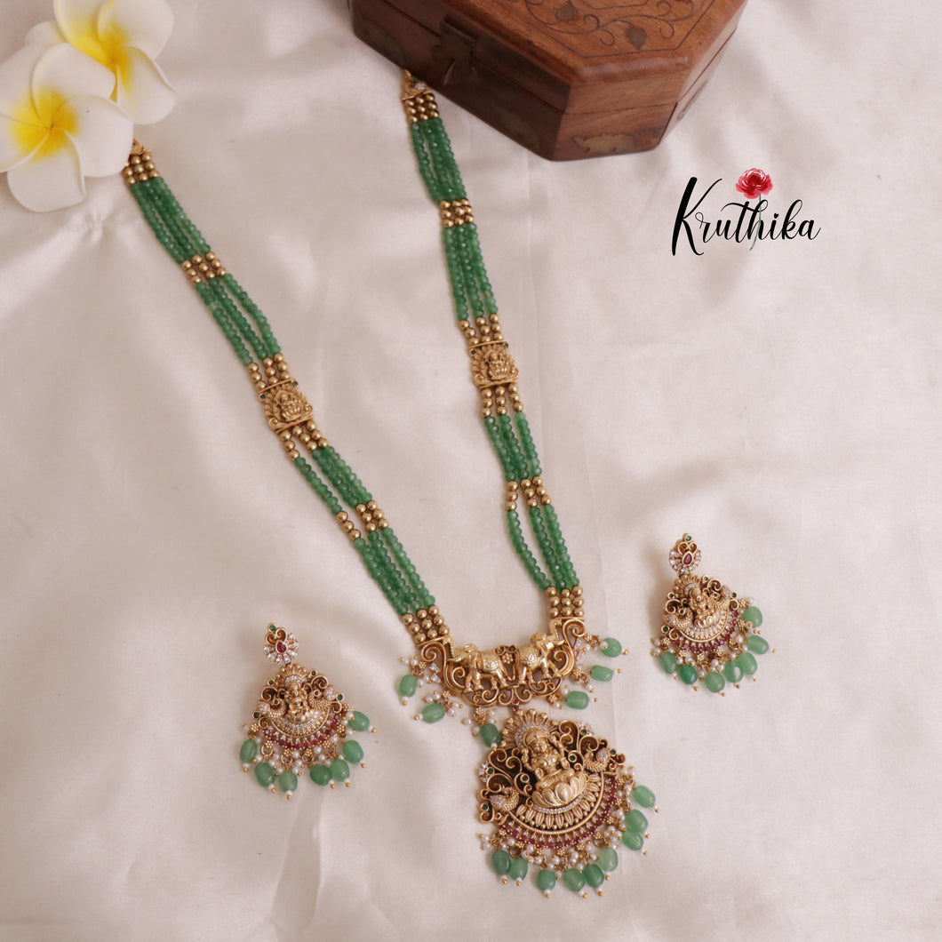 Premium green beads Lakshmi Peacock Haaram LH1843