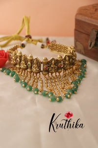 Elegant Lakshmi Chocker with Green Beads NC1307