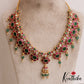 Stunning Floral Motifs Jadau Necklace With Green Bead Drops NC2834