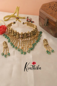 Elegant Lakshmi Chocker with Green Beads NC1307