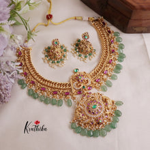Grand Jadau peacock Jalebi style Necklace with Mint Beads NC2044