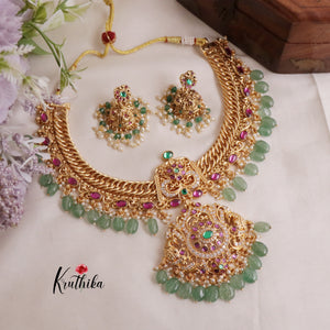 Grand Jadau peacock Jalebi style Necklace with Mint Beads NC2044
