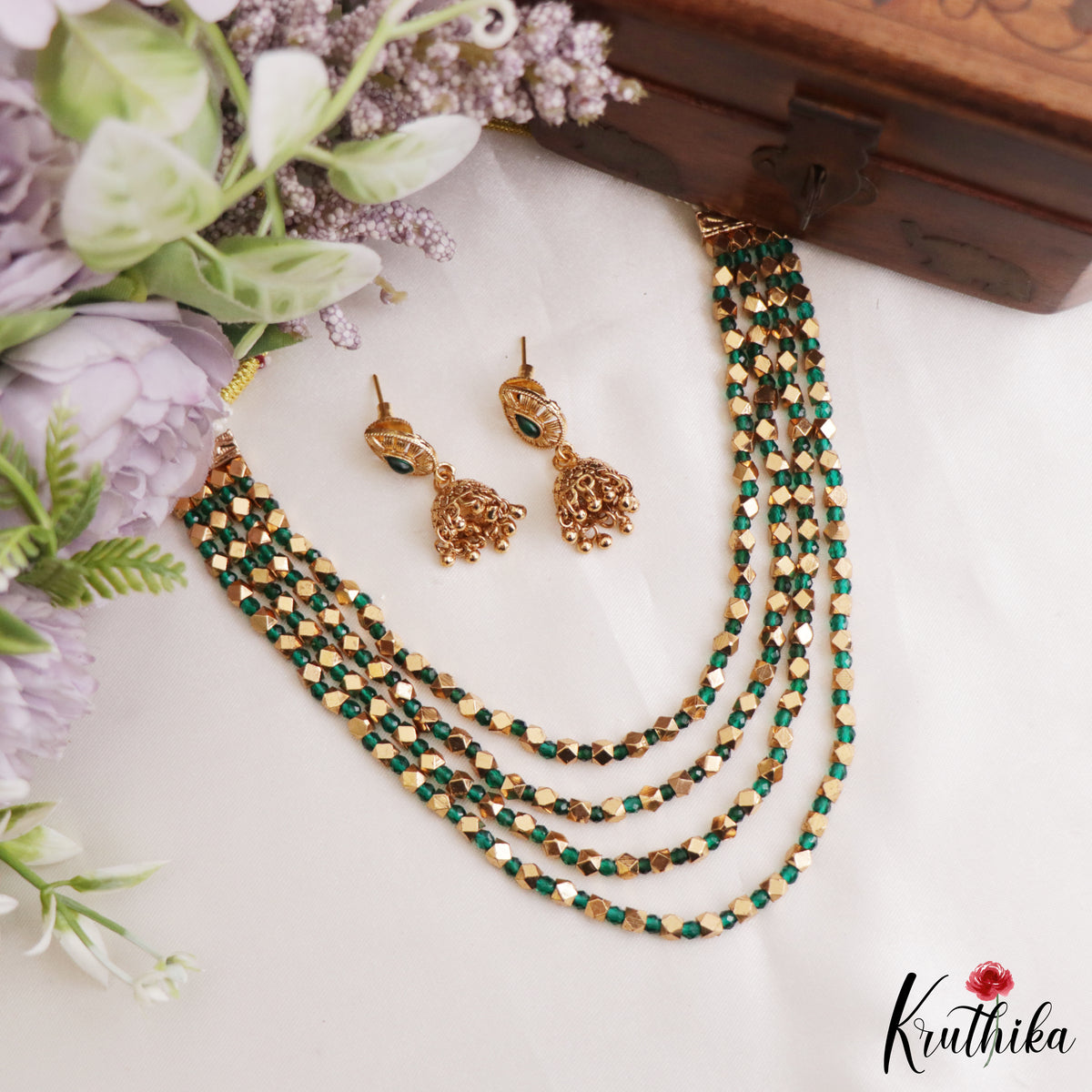 Layered golden beads necklace NC3300