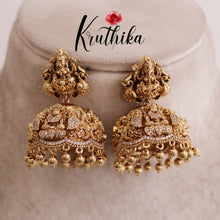 Grand Temple Lakshmi Jhumkas with Golden Beads E507