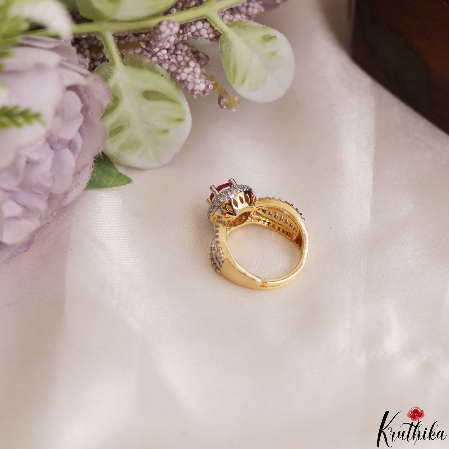 Classic Adjustable Gold-Tone CZ Finger Ring R63 (Available in 2 Colours)