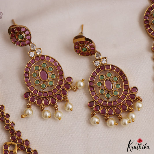 Premium Antique Floral Motifs Double Layered Necklace With Pearl Drops NC3033