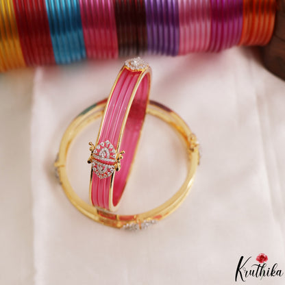 Elegant Openable CZ Frame Bangle With 12 in 1 Interchangeable Color Bangles B574