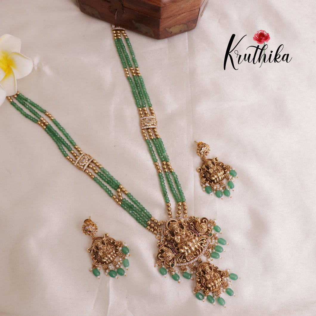 Premium green beads Lakshmi Peacock Haaram LH1845
