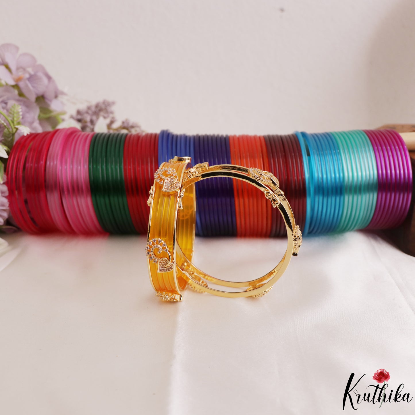 Pretty Openable CZ Frame Bangle With 12 in 1 Interchangeable Color Bangles B573