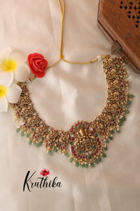 Elegant Lakshmi Kempu Necklace with Green Beads NC1308