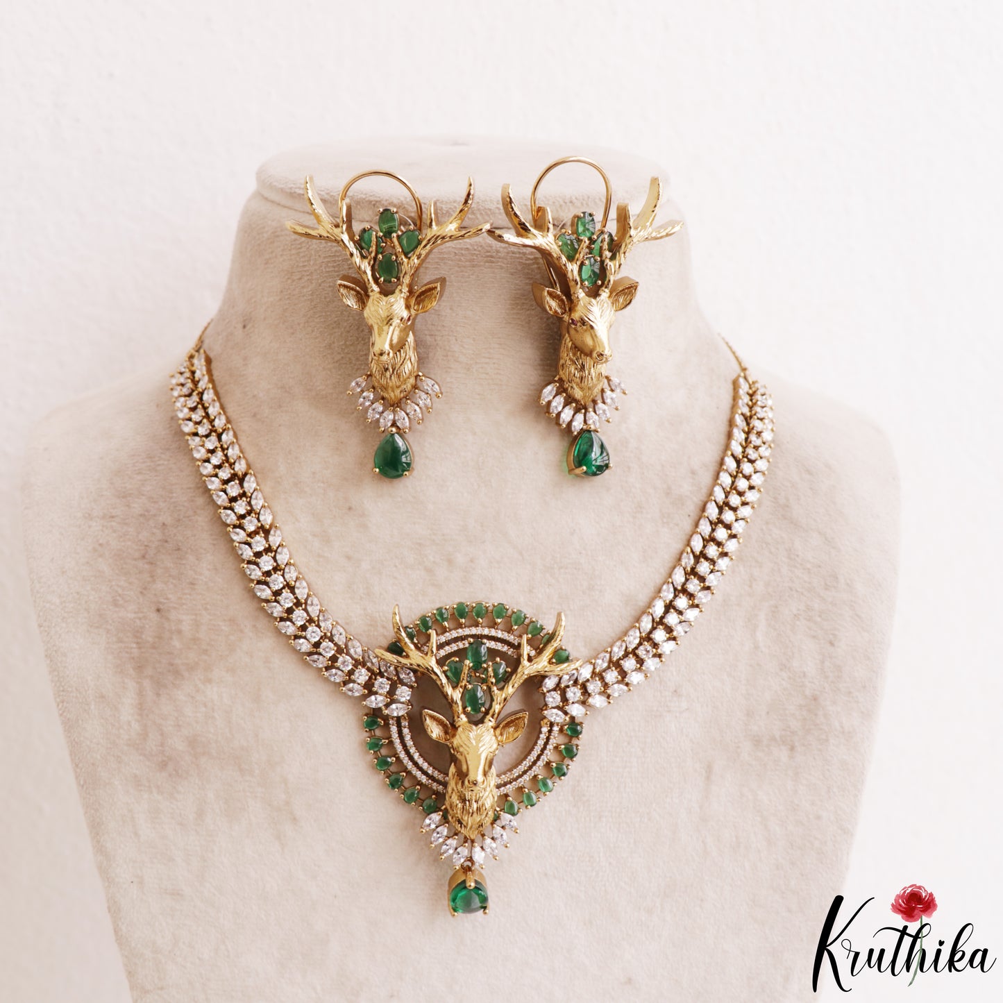 Stunning Deer Motifs CZ Victorian Necklace NC3151 (Available In 4 Colors)