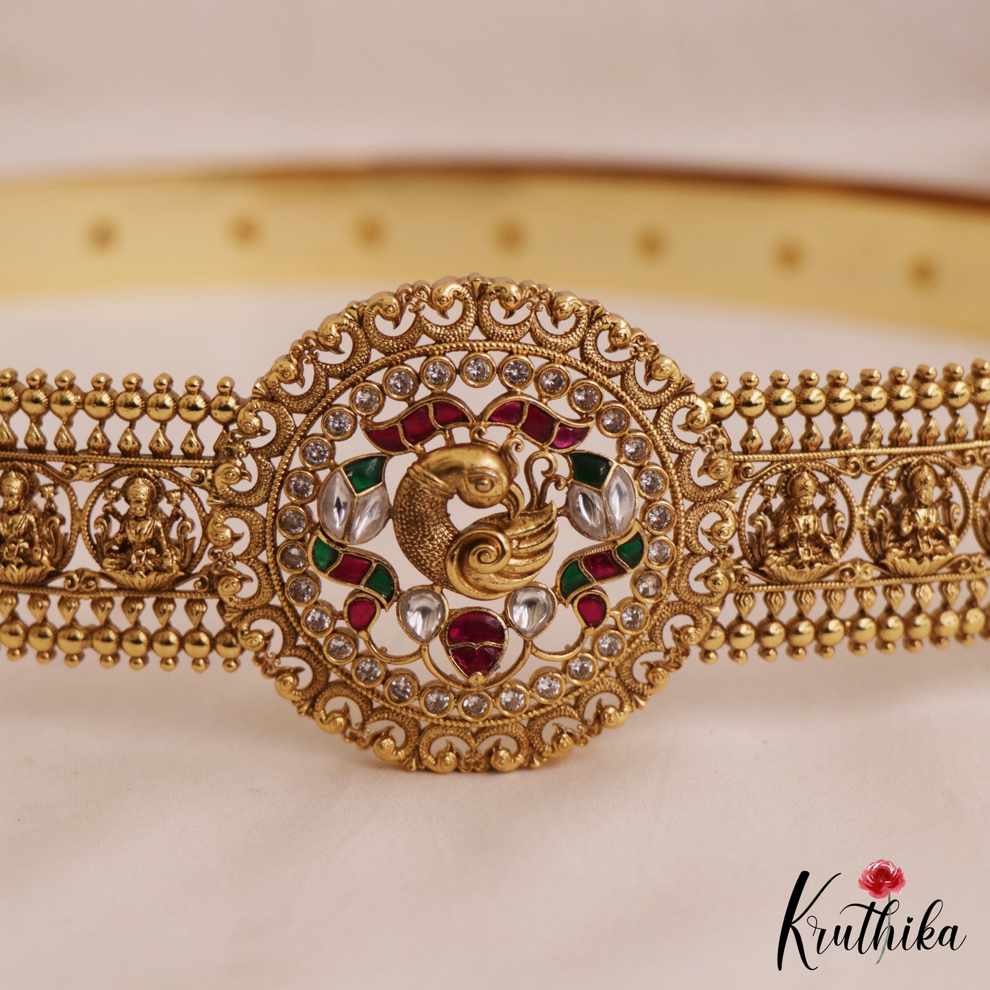 Gorgeous Antique Peacock Lakshmi Motifs Jadau Hip Belt V343