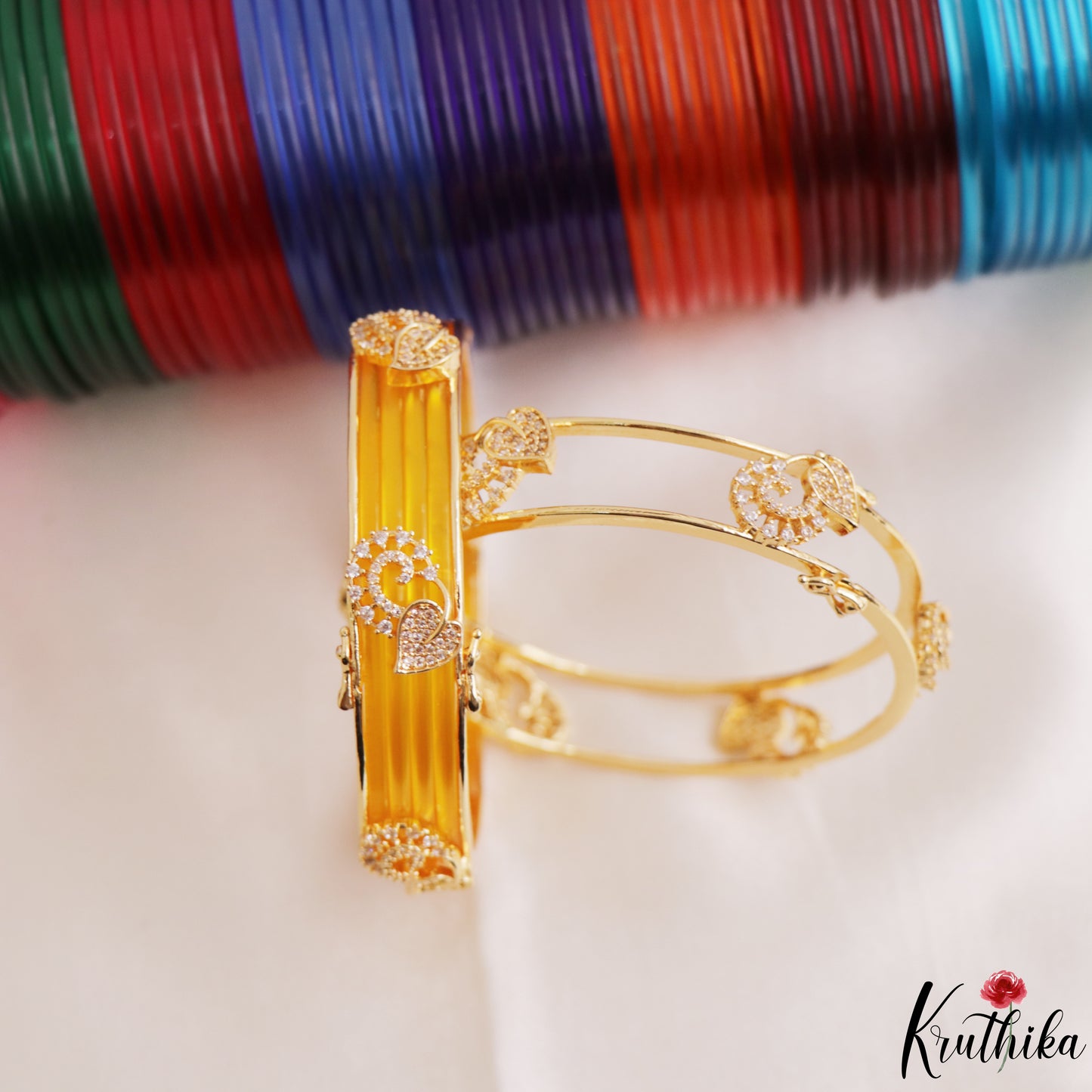 Pretty Openable CZ Frame Bangle With 12 in 1 Interchangeable Color Bangles B573
