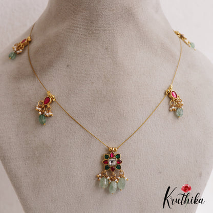 Simple Floral Motifs Jadau Invisible Chain With Bead Drops NC2722 (Available In 2 Colors)