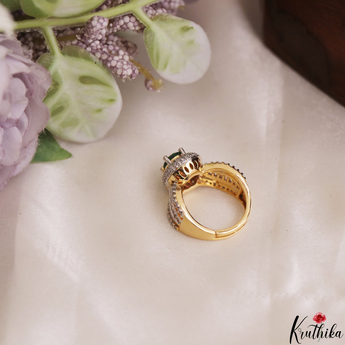 Classic Adjustable Gold-Tone CZ Finger Ring R63 (Available in 2 Colours)