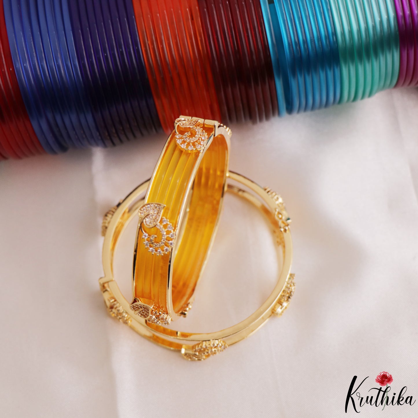 Pretty Openable CZ Frame Bangle With 12 in 1 Interchangeable Color Bangles B573