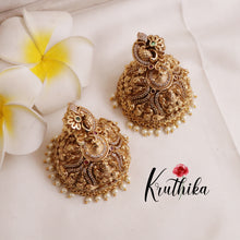 Premium Peacock Design Temple Lakshmi Jhumkas with Pearls Beads E509