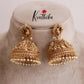 Premium Peacock Design Temple Lakshmi Jhumkas with Pearls Beads E509