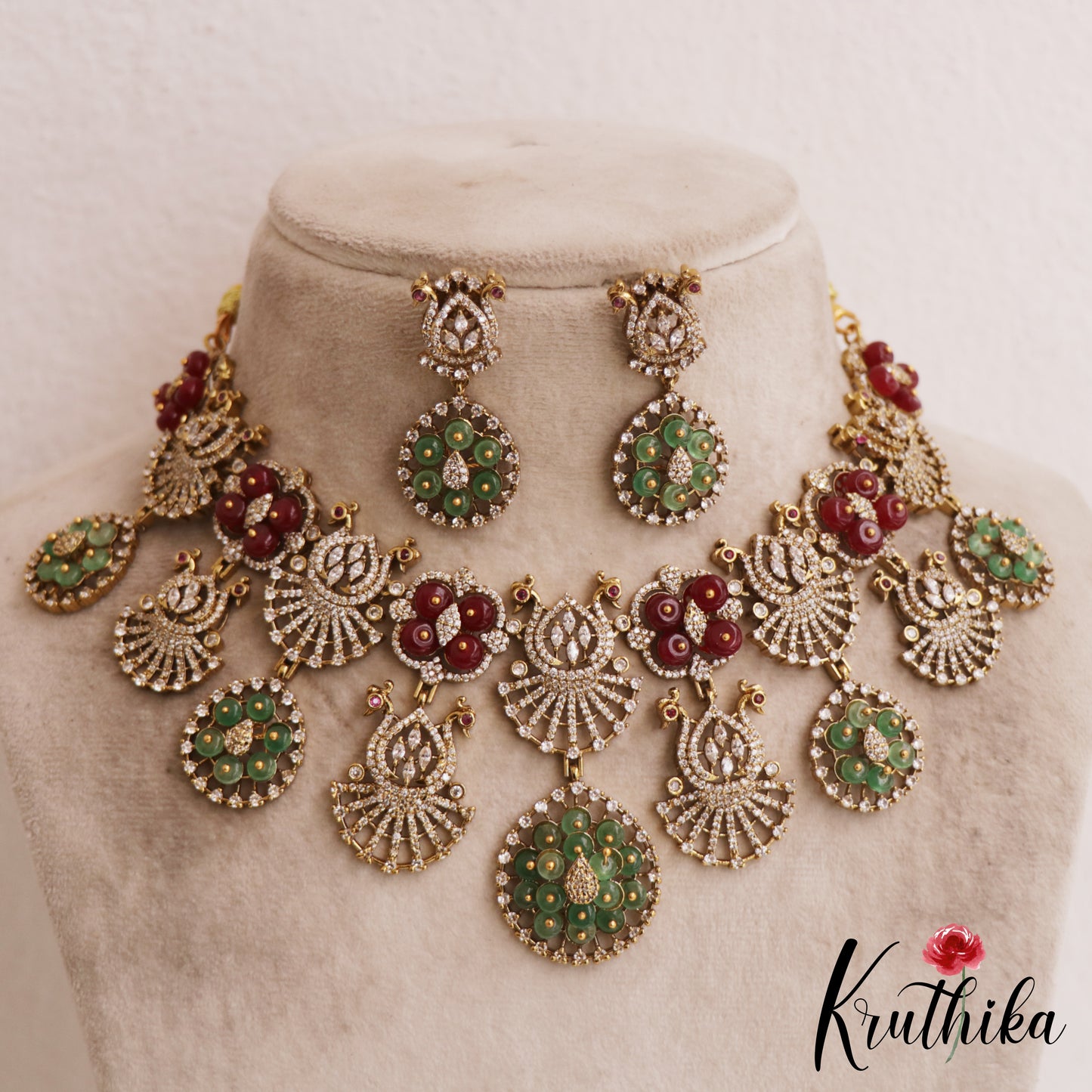 Premium Floral Peacock Motifs AD Necklace NC2835