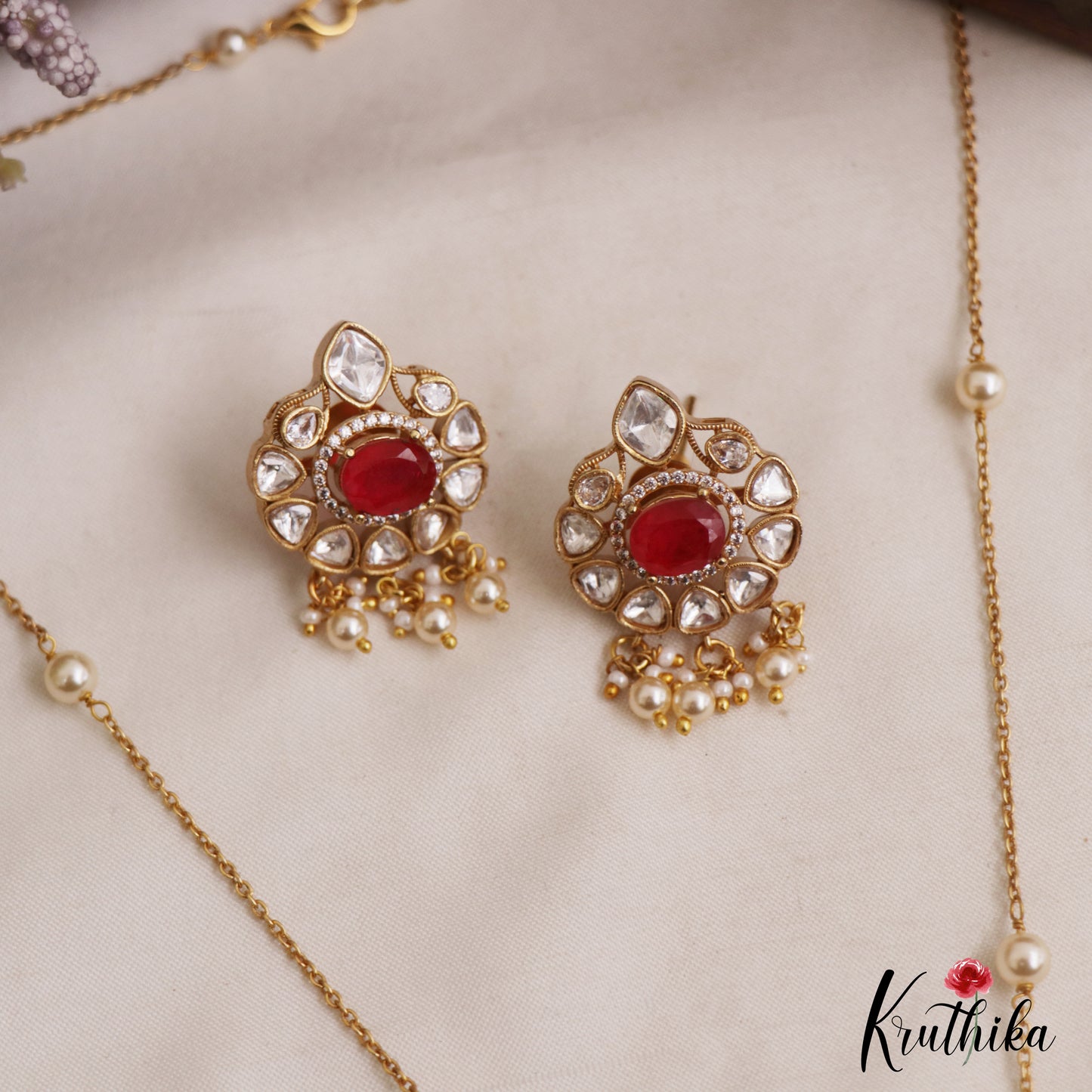 Sparkling Elephant Motifs Polki Victorian Pendant Chain Set LH2107 (Available In 4 Colors)
