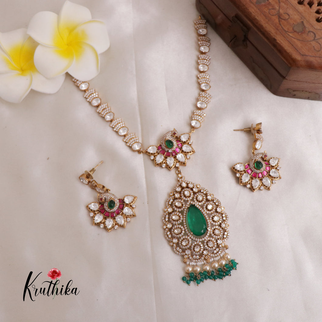 Elegant Victorian Peacock Necklace with Moissanite NC1827