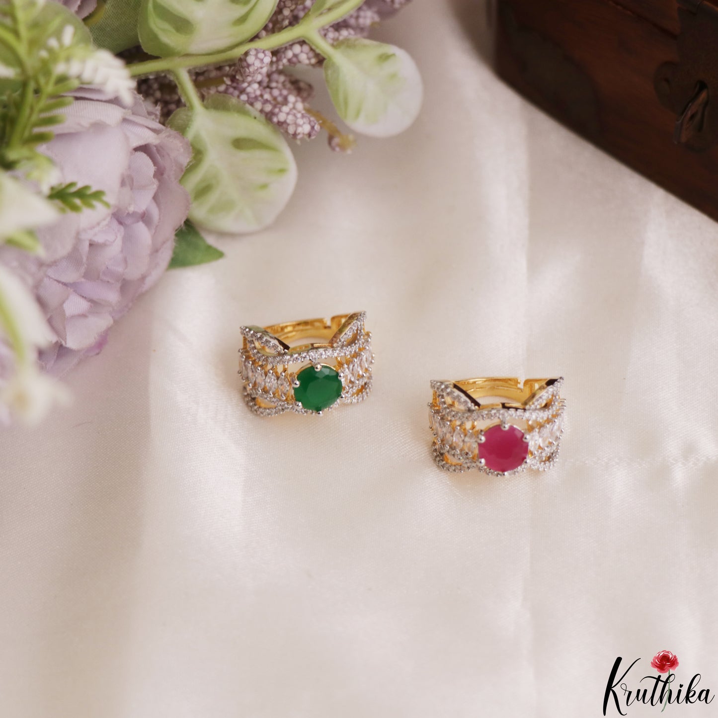 Elegant Adjustable Gold-Tone CZ Finger Ring R59 (Available in 2 Colours)