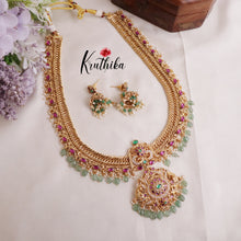 Grand Jadau Peacock Jalebi style Haaram with Mint Beads LH1899