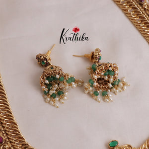 Grand Jadau Peacock Jalebi style Haaram with Mint Beads LH1899