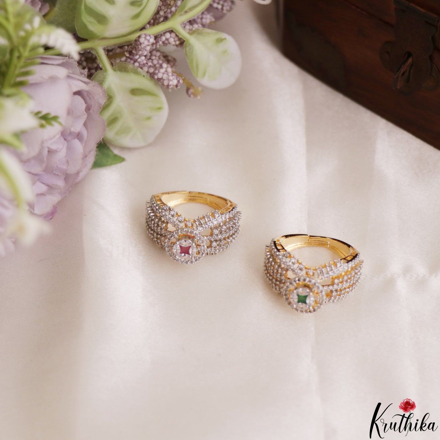 Pretty Adjustable Gold-Tone CZ Finger Ring R61 (Available in 2 Colours)