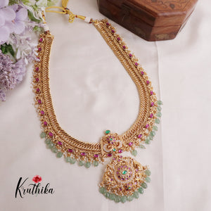 Grand Jadau Peacock Jalebi style Haaram with Mint Beads LH1899