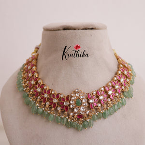 Royal Jadau Necklace with Pastel Green Beads NC1927