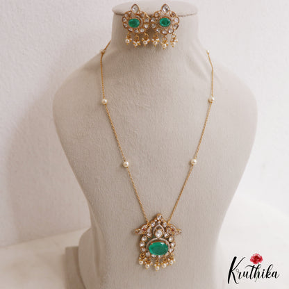 Sparkling Elephant Motifs Polki Victorian Pendant Chain Set LH2107 (Available In 4 Colors)