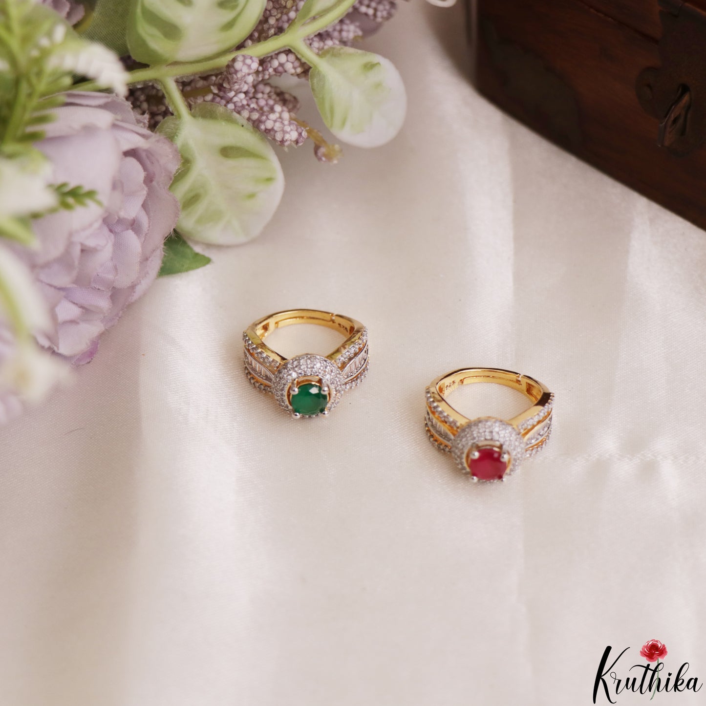 Classic Adjustable Gold-Tone CZ Finger Ring R63 (Available in 2 Colours)