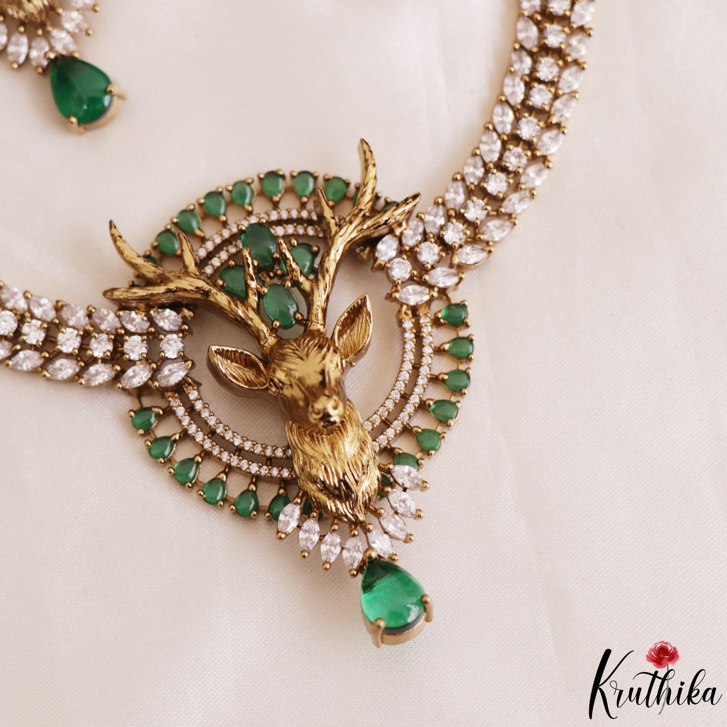 Stunning Deer Motifs CZ Victorian Necklace NC3151 (Available In 4 Colors)